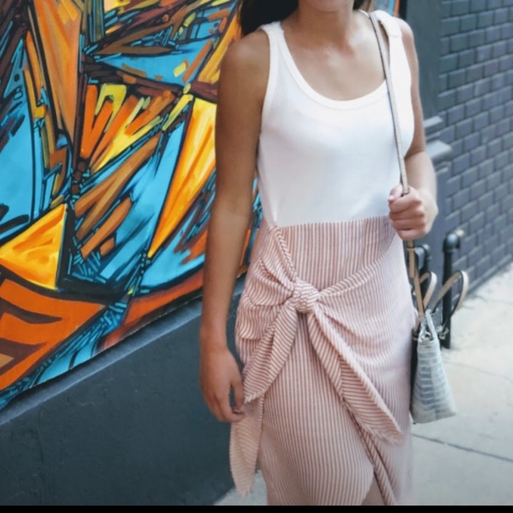 Zara | asymmetrical white and terra cotta dress